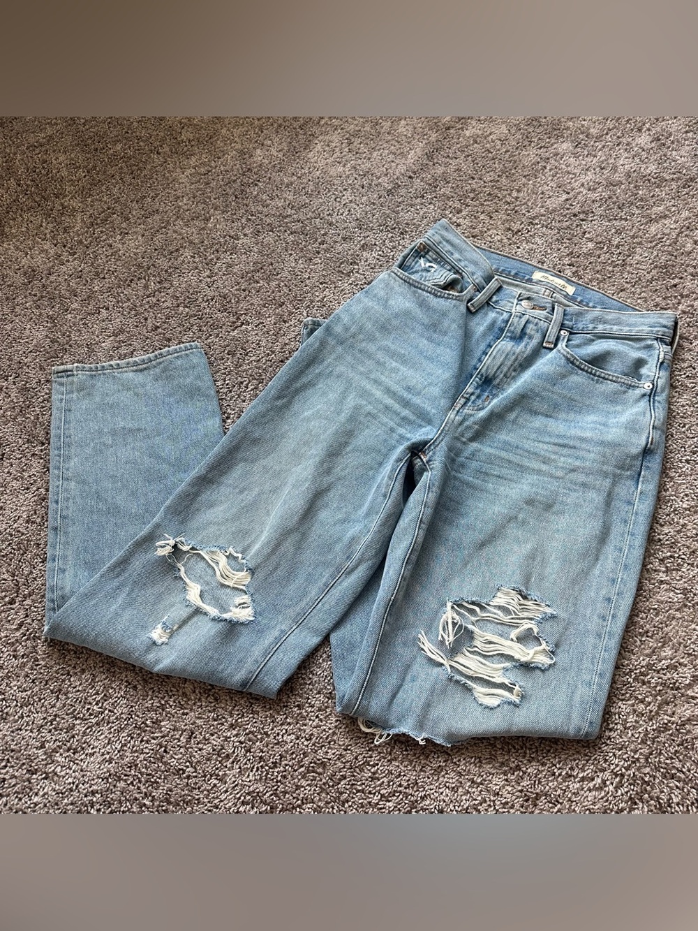 Madewell Light Blue Distressed Straight-Leg Jeans